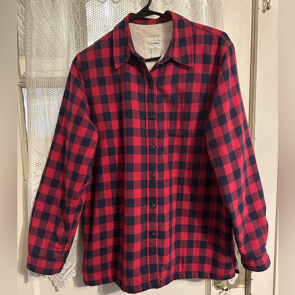 L.L. Bean Fleece lined Red and Black Checkered Shirt